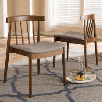 Baxton Studio Florence Dining Chair Wyatt Mid-Century Modern Walnut Wood Dining Chair (Set of 2)